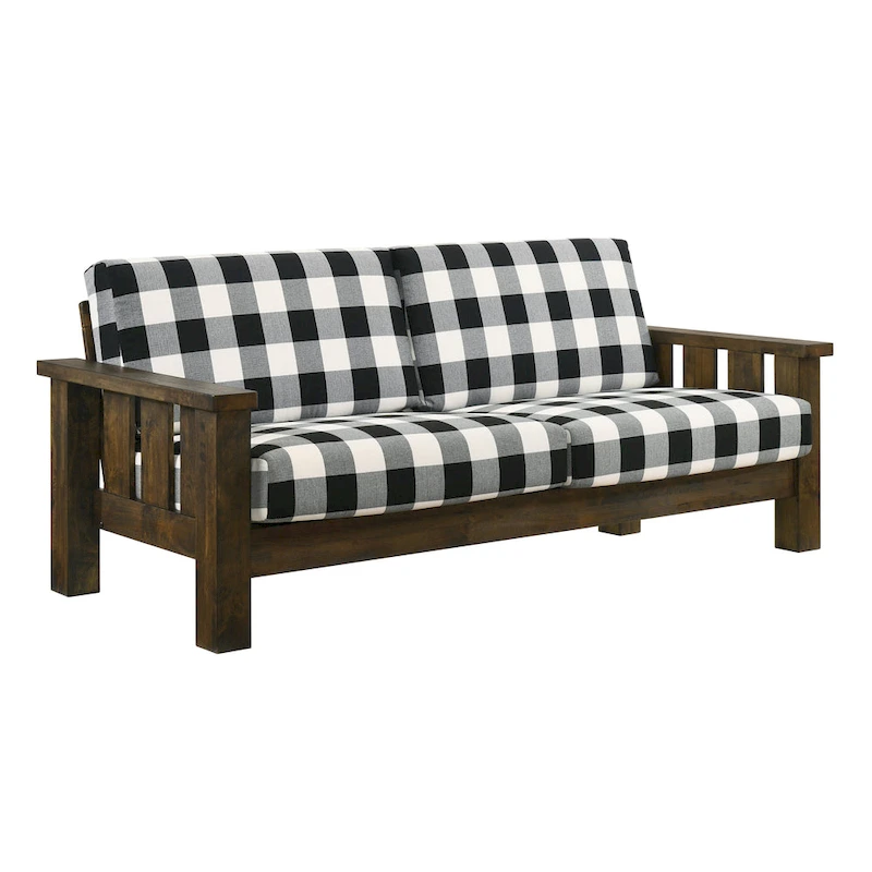 Jimo Rustic Oak and Linen Fabric 2-Piece Sofa Set by Furniture of America