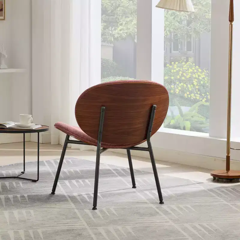 Mid-Century Modern Shell Accent Chair - Tripod Legs, Fabric Lounge Chair, Walnut Finish