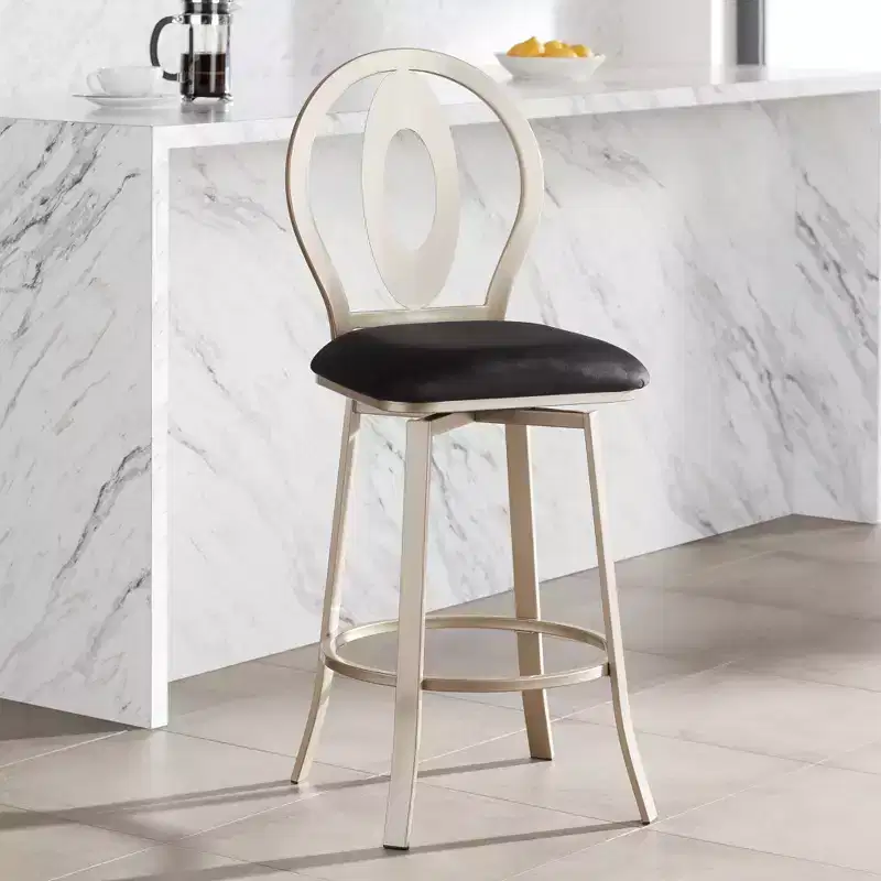 Mid-Century Modern Upholstered Barstool with Metal Frame