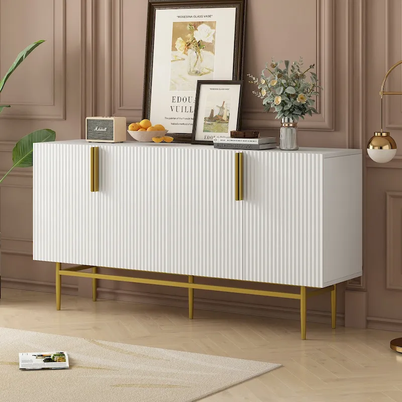 Modern Elegant 4-door Sideboard Gold Metal Handle Buffet Cabinet for Dining Room, Living Room, Bedroom, Hallway