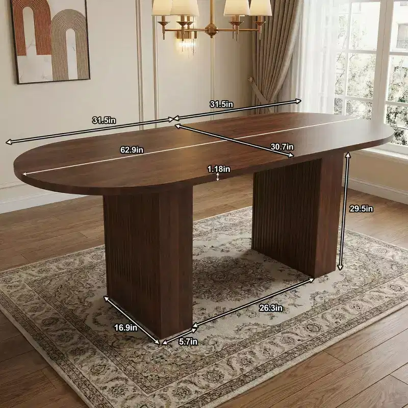 62.9 Oval Modern Farmhouse Dining Table, Walnut Veneer, Waterproof & Scratch Resistant