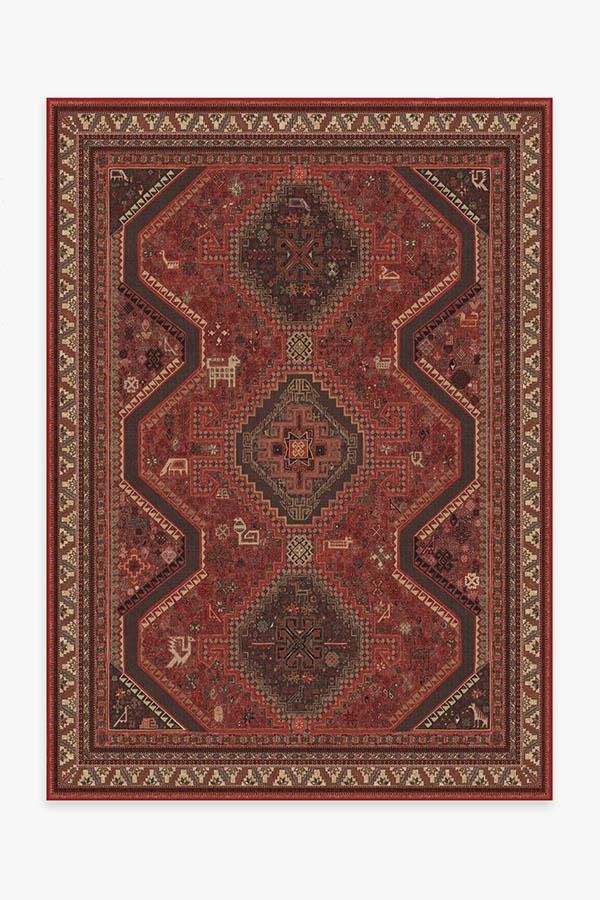 Traditional Persian Flatwoven Rug with Bold Red Animal Geometric Pattern for Living Room & Dining Room