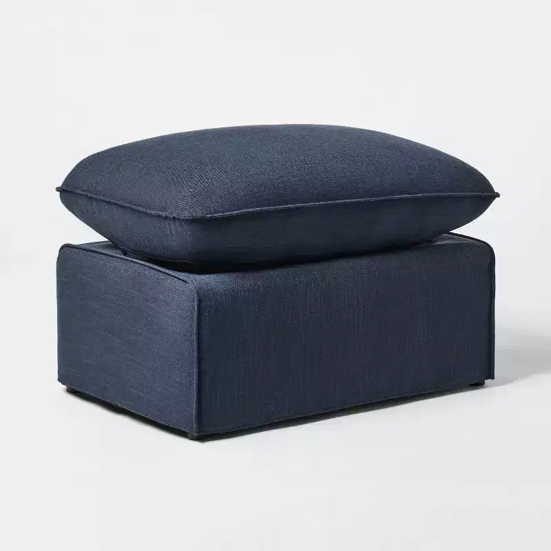 Padded Slipcover Ottoman, Blue, Square