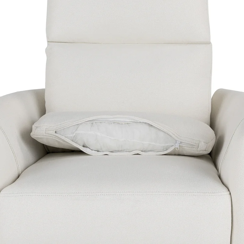 Beige Upholstered Swivel Rocker Recliner with Manual Recline, 360 Swivel, and Two Removable Cushions