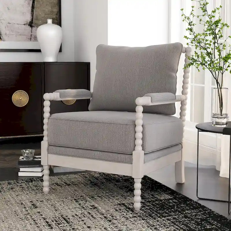 Quince Farmhouse Fabric Padded Beaded Armchair by Furniture of America