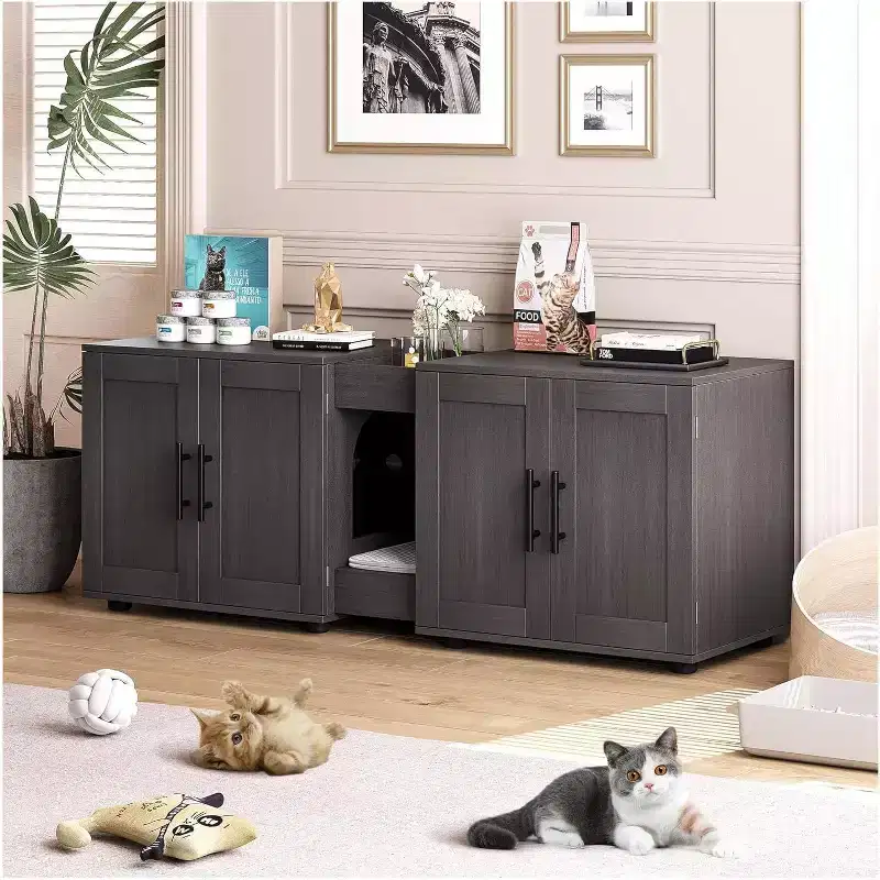 Decorative Storage Cabinets, Litter Box Enclosure for 2 Cats with Scratch Pad & Legs