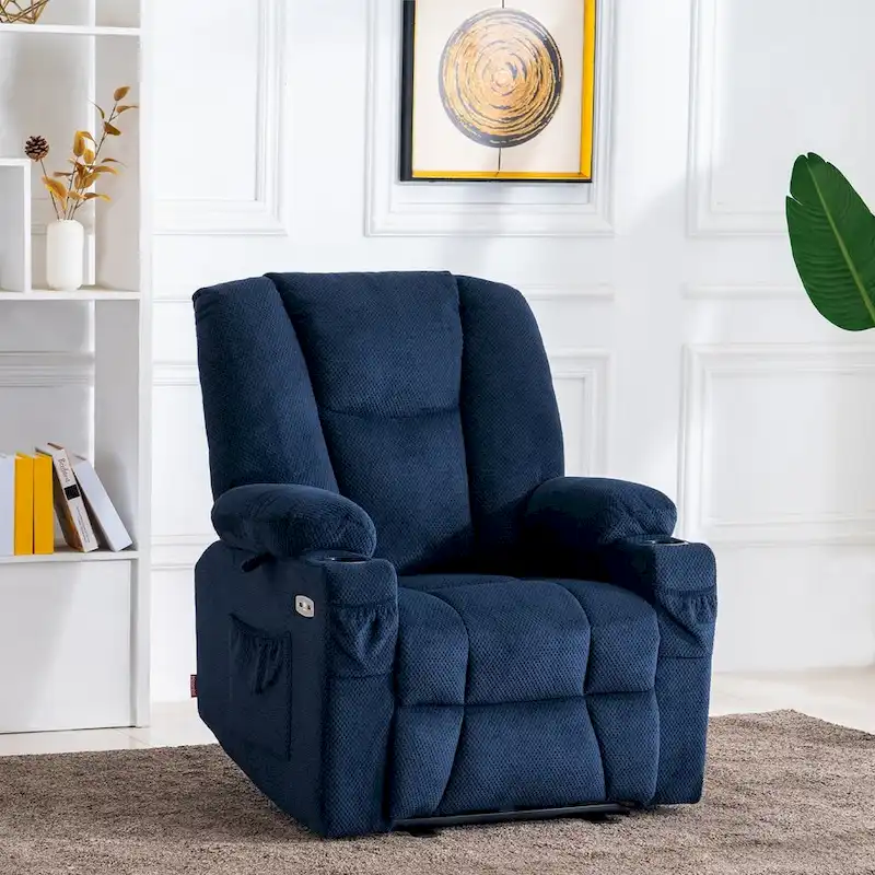 MCombo Electric PowerRecliner Chair with Massage & Heat, Plush Fabric 8015