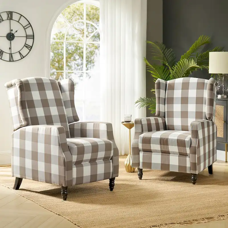 Damaris Mid-Century Modern Manual Pushback Recliner with Wingback Design Set of 2 by HULALA HOME