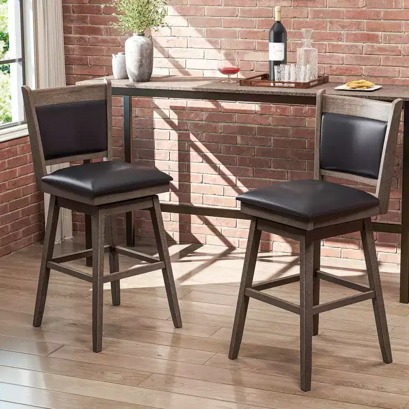 29 Swivel Bar Stools Set of 2 with Back Rubber Wood Legs Sturdy Footrest