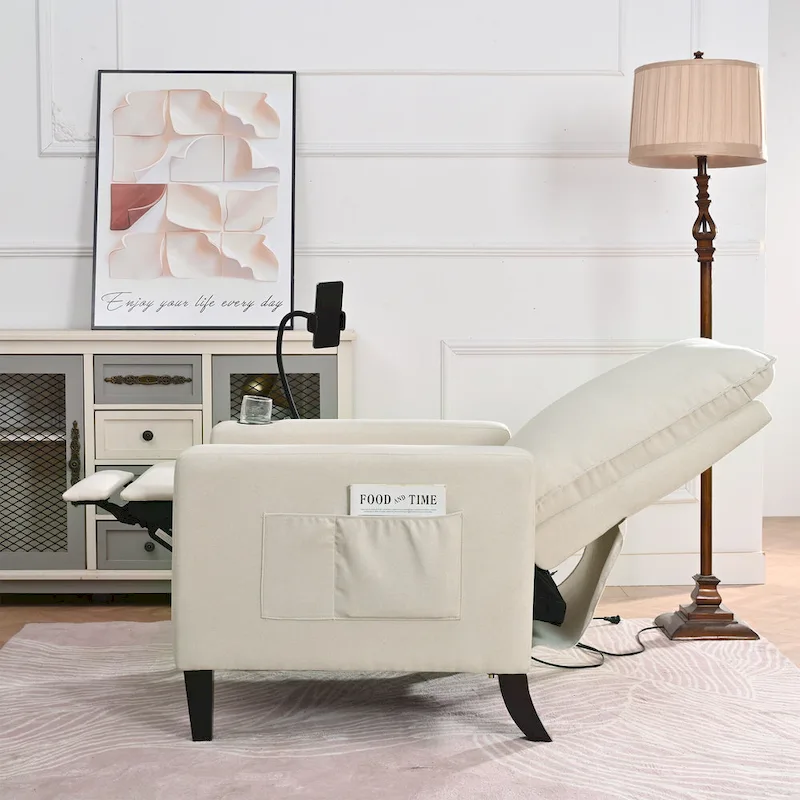 Modern Fabric Manual Recliner with Phone Holder, Cup Holder, Footrest