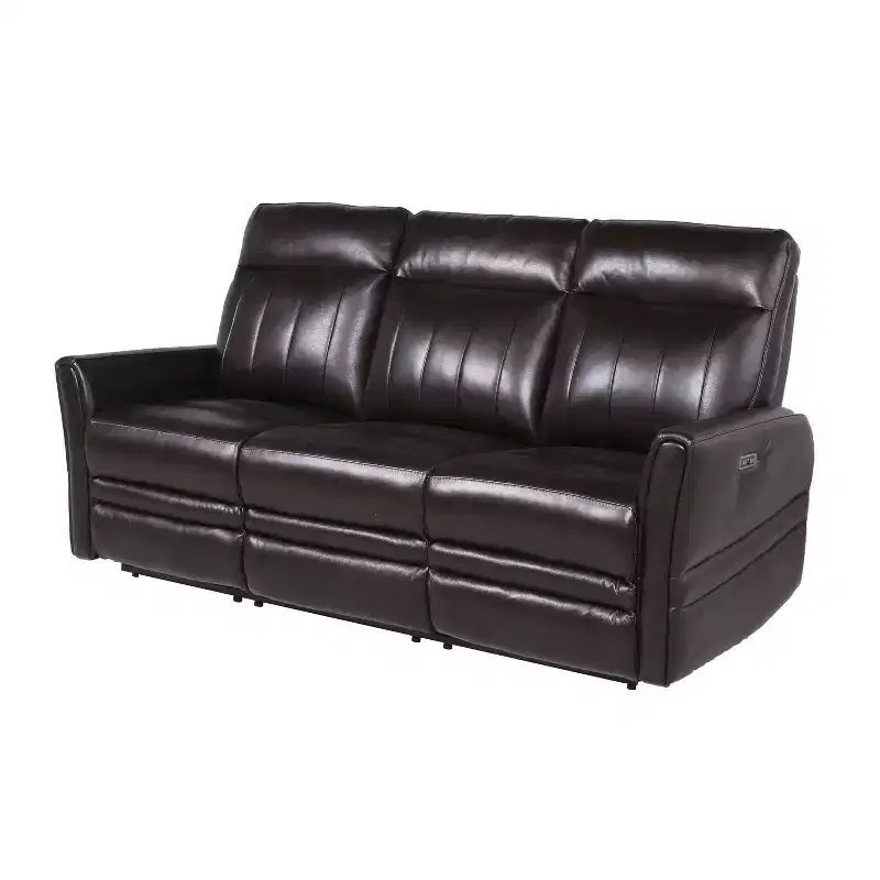 Coachella Power Recliner Sofa Brown - Steve Silver Co.: Genuine Leather, USB Port, 3-Seater