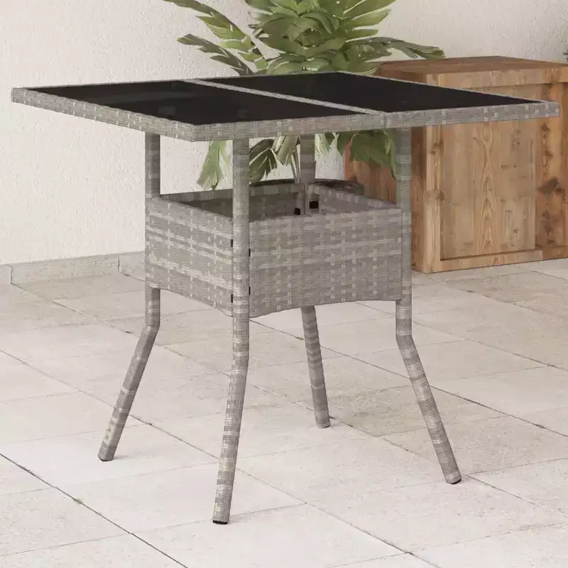 vidaXL Garden Table Light Grey PE Rattan Medium UV-resistant materials