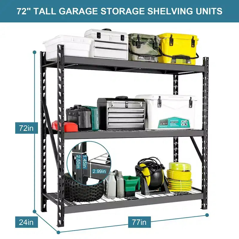 3-Tier Heavy Duty Garage Shelving Rack - 6000 lb Capacity, Adjustable Height, Black