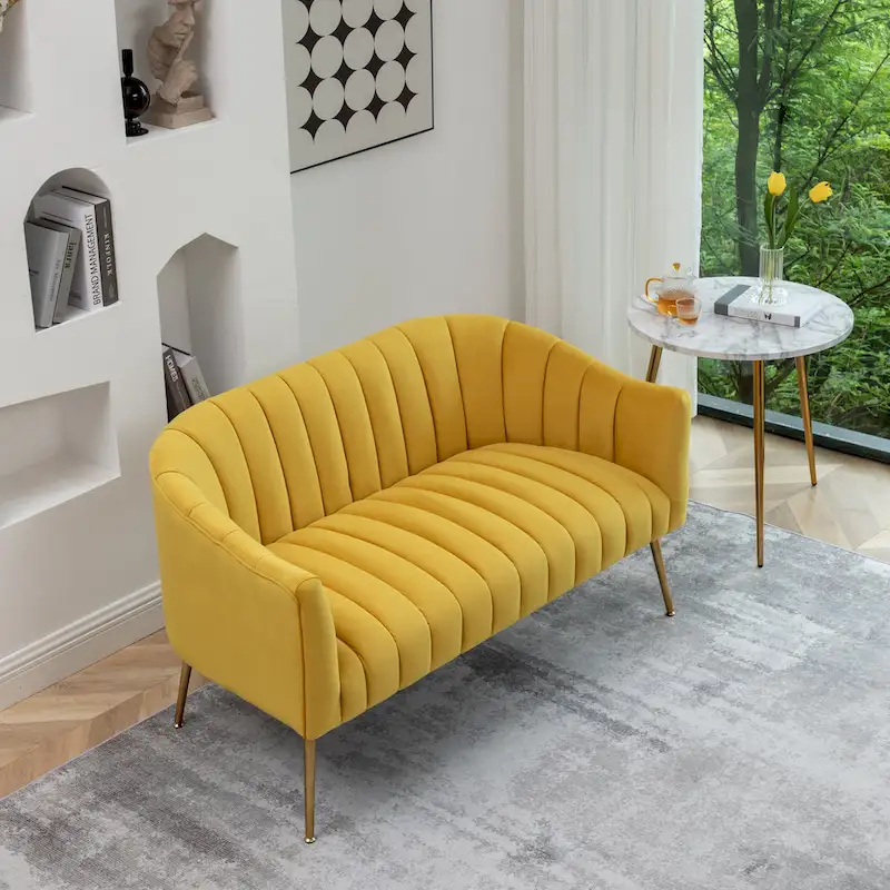 SEYNAR Modern Glam Comfy 50 Metal Legs Curved Sofa 2 Seaters Loveseat with Tufted Back