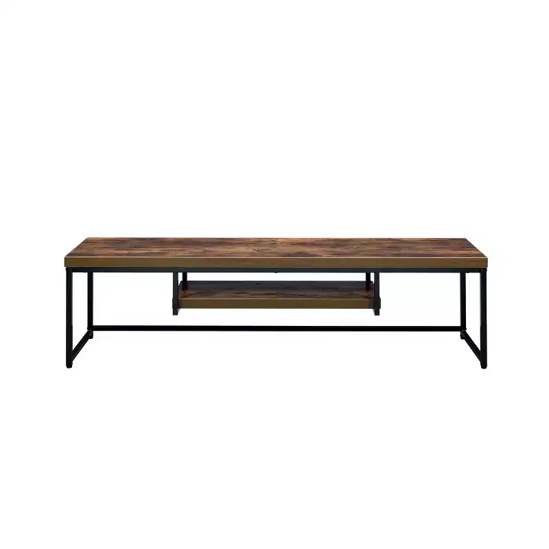 Bob TV Stand for TVs up to 59" Weathered Oak/Black Metal Finish - Acme Furniture: Sturdy Console for Television Display