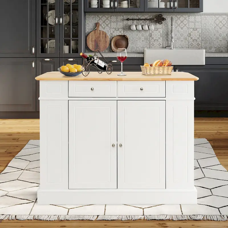 Gymax Large Kitchen Island Drop Leaf Breakfast Bar w/ Wood Top Shelves