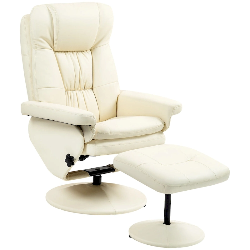 Adjustable PU Leather Lounge Chair Swivel Recliner Chair Padded High Back Armchair with Ottoman and Wood Base