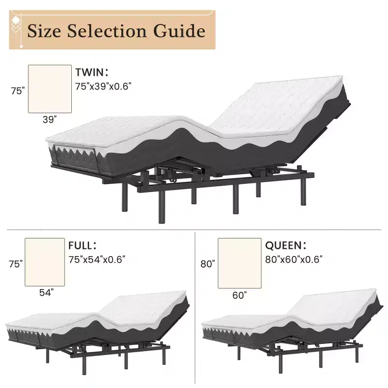 Acekool Twin Adjustable Bed Frame with Wireless Remote, Memory Function, Zero Gravity & Quiet Motor