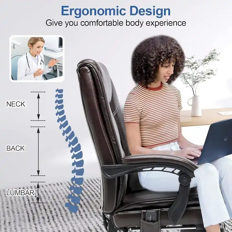 Ergonomic Heated Executive Office Chair, 2/4/6-Point Massage, Retractable Footrest, PU Leather