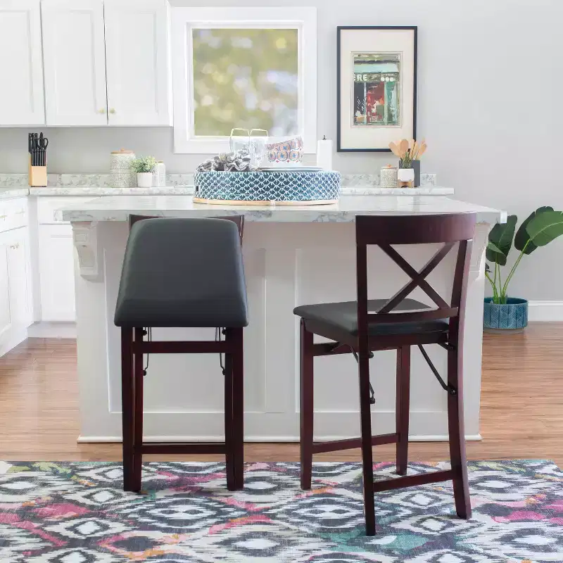 X-Back Faux Leather Folding Counter Height Barstool – Espresso, Padded Seat, 24-34