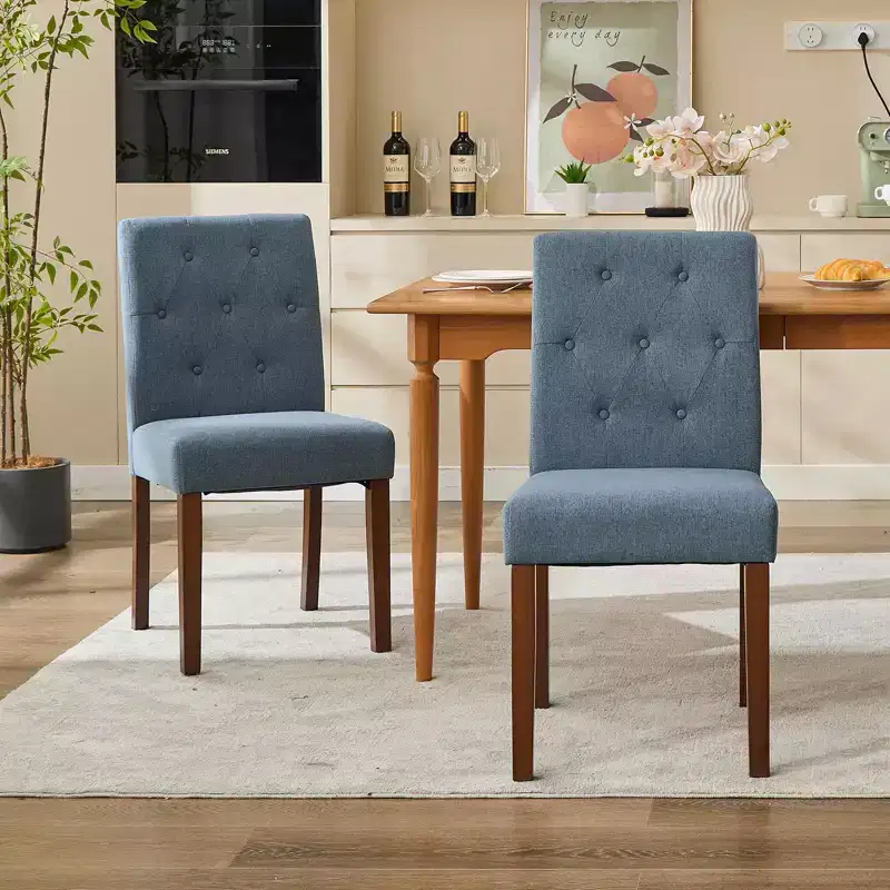 Sedie da Pranzo Imbottite Set da 2, Sedie Laterali da Cucina Moderne in Tessuto con Robuste Gambe in Legno, Design Parsons, Comodo Lino Morbido per Sala da Pranzo, Caffetteria