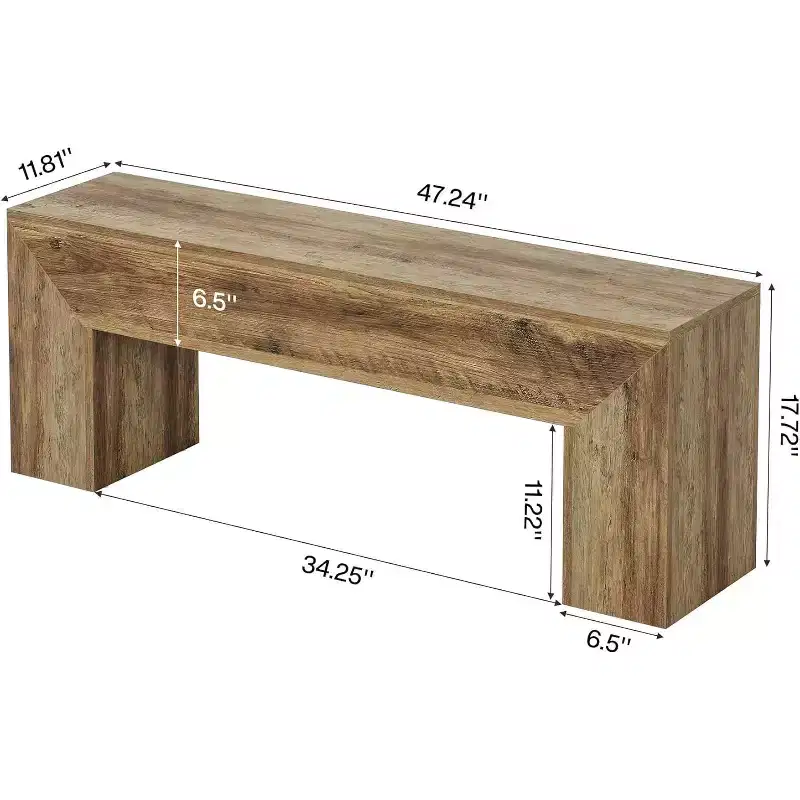Lantine 7'' Wooden Entryway Bench, Farmhouse Entry Bench Seat, Indoor End of Bed Bench for Living Room, Bedroom, Hallway, Easy Assembly, Oak Brown