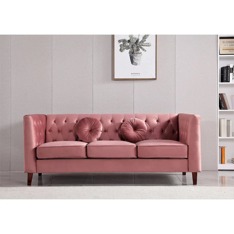 US PRIDE FURNITURE Velvet Classic Chesterfield 2 pieces Living Room Sets, Sofa and Lovesat