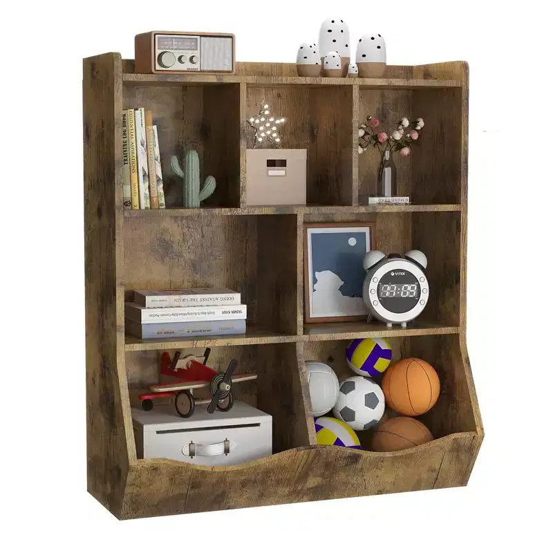 Garvee Kids Bookshelf and Toy Storage, 3-Tier Wooden Toy Storage Unit with Shelves and Compartments, Freestanding Kids Bookcase
