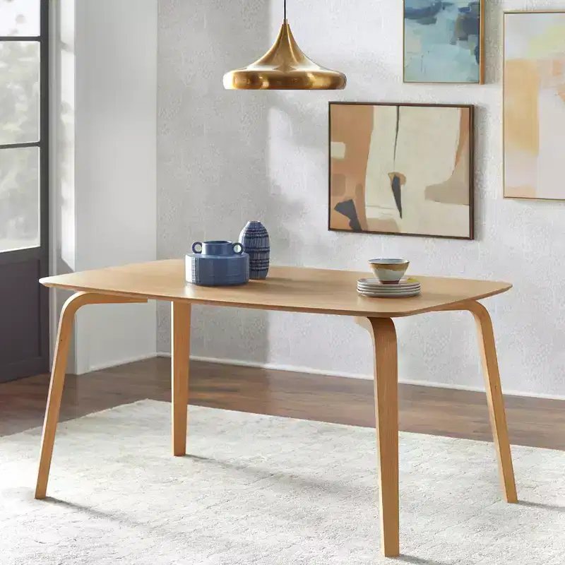 Rectangular Dining Table, Natural Light Oak, Mid-Century Modern, Seats 6