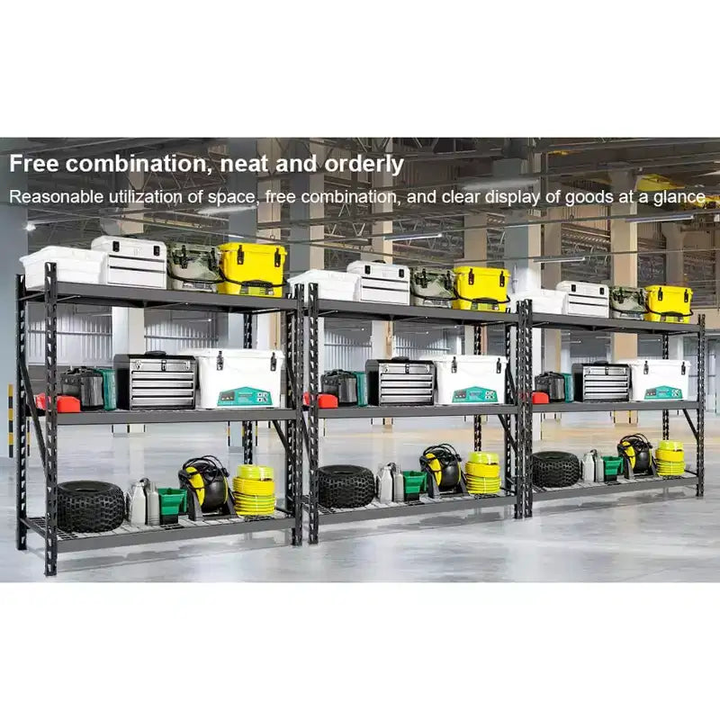 3-Tier Heavy Duty Garage Shelving Rack - 6000 lb Capacity, Adjustable Height, Black