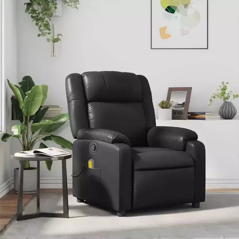 Massage Recliner Chair - Adjustable with 6-Point Vibration Massage, Black Faux Leather