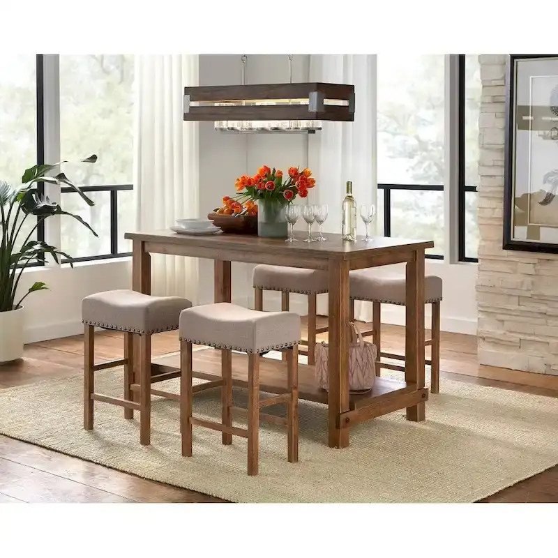 Simple Living Hathaway Nailhead 24-inch Counter Height Saddle Stool (Set of 2)