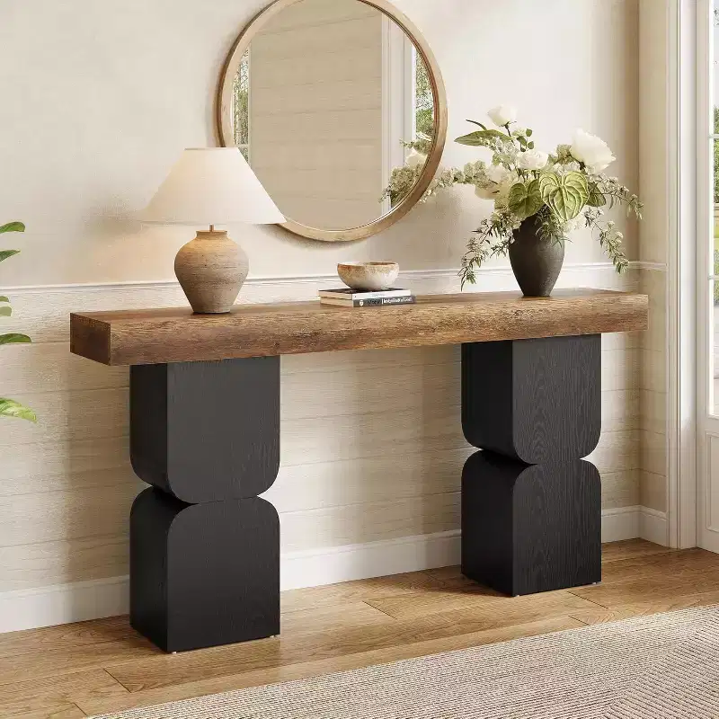Lantine 63Console Table, Heavy-Duty Look, Modern Entryway Furniture for Living Room, Hallway, Foyer, Brown & Black