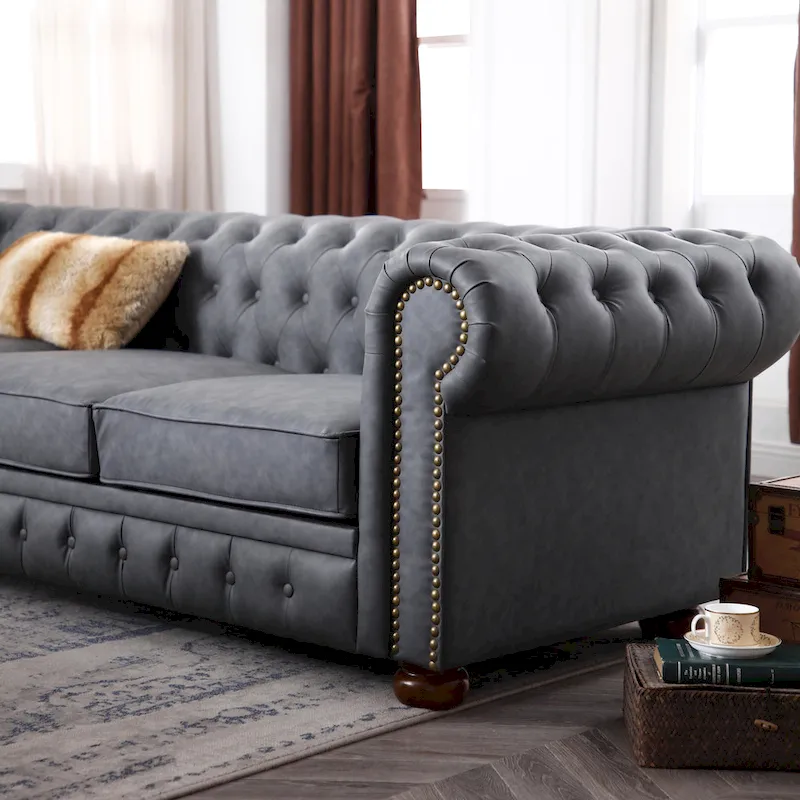Classic Chesterfield Sofa Brown Faux Leather