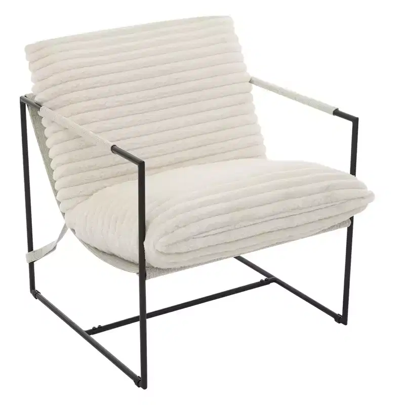 Acekool Modern Upholstered Armchair, Metal Frame Lounge Chair with Removable Cushion, Linen Light Grey for Living Room