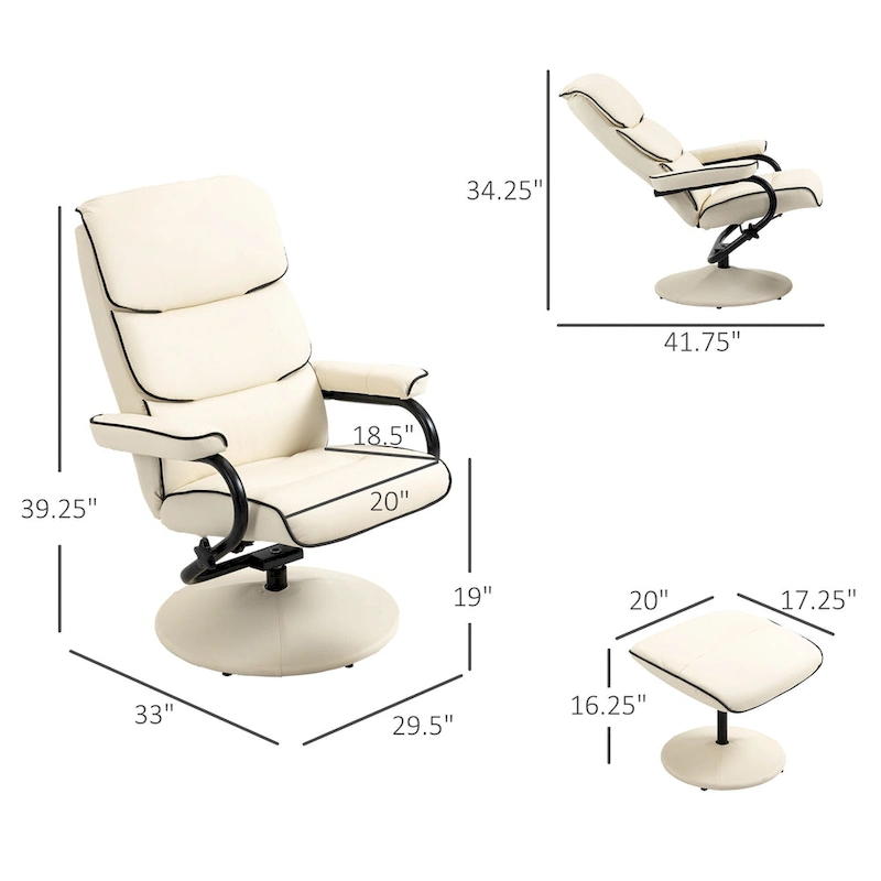 360 Swivel PU Leather Recliner Adjustable Lounge Chair High Back Armchair with Ottoman and Thick Foam Padding