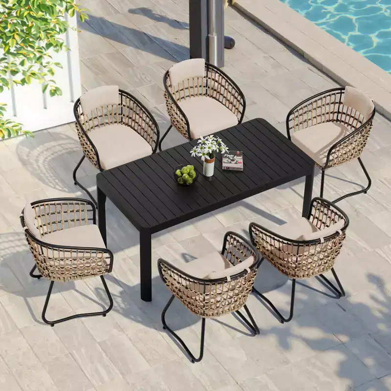 Crestlive Products 6 Person Aluminum Outdoor Dining Set Rectangular Expandable Dining Table with chairs Waterproof Rust-Proof All Weather