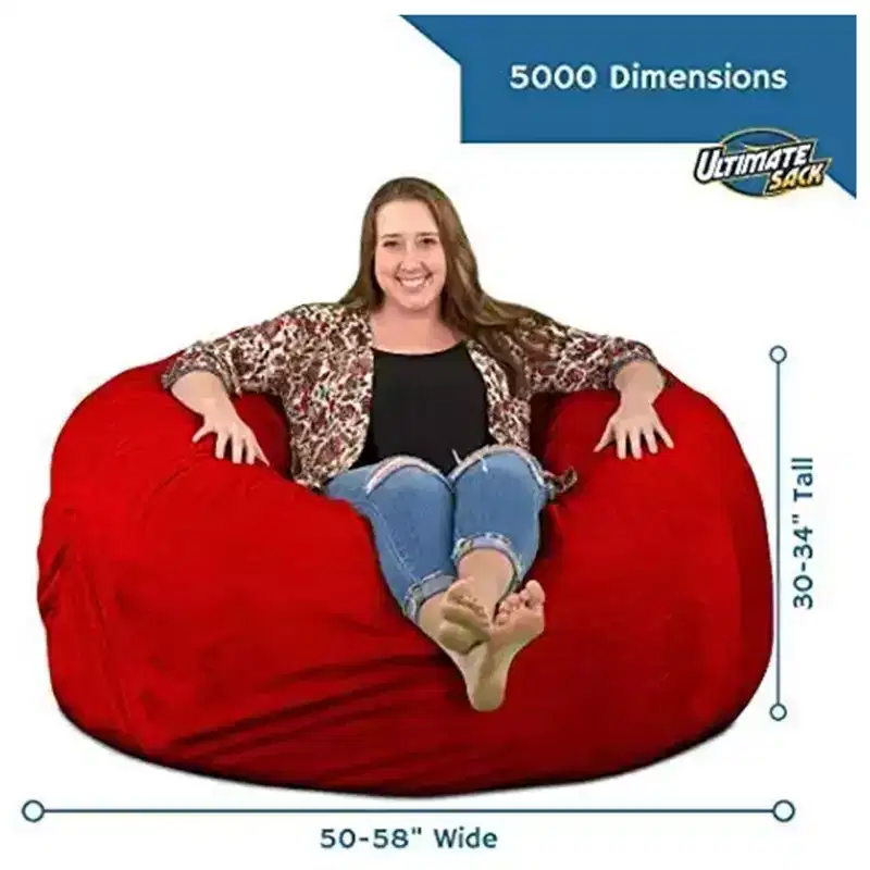 5ft Bean Bag Chair and Footstool, Oversized Lounger, Red Suede