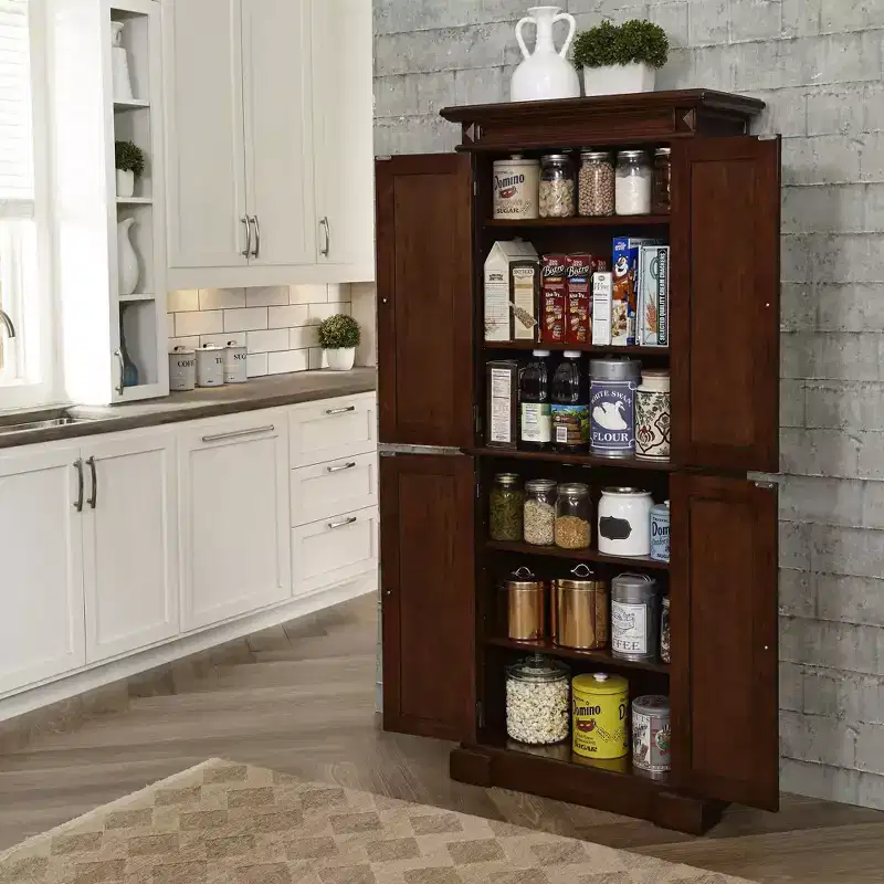 Kitchen Pantry Cabinet, Hardwood, 4 Doors, 4 Adjustable Shelves
