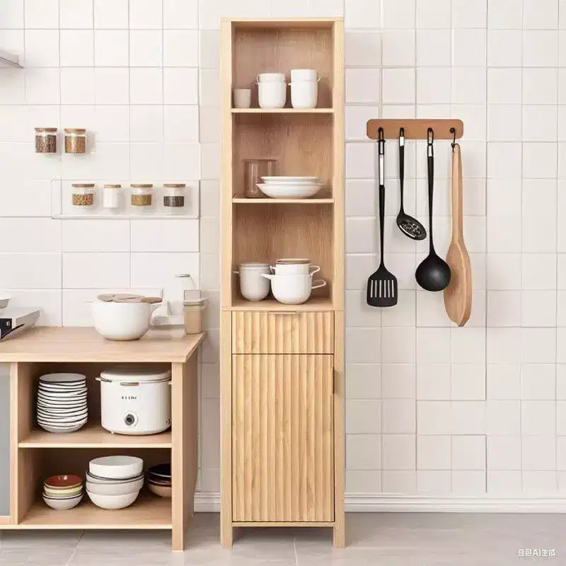 Oak Freestanding Cabinet with Drawer, Door & Bookcase Shelves