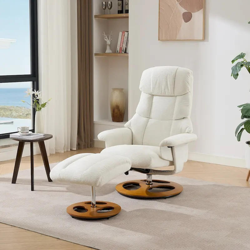 Heated Massage Armchair Chenille Fabric Seating Swivel Recliner Chair with Ottoman, Adjustable Backrest and Remote
