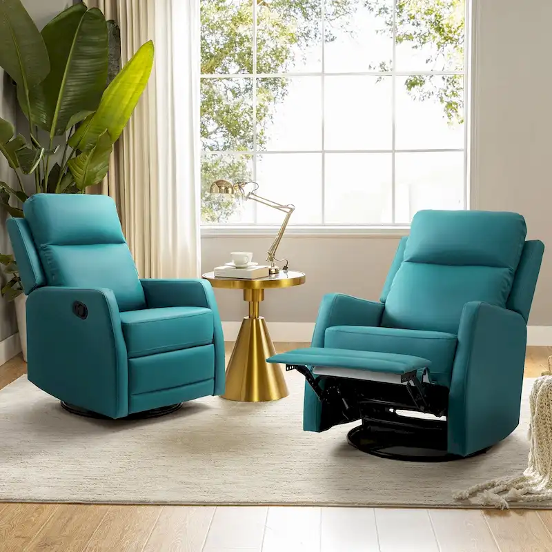 Esteban Modern Faux Leather Manual Rocking Swivel Recliner with Wingback Set of 2