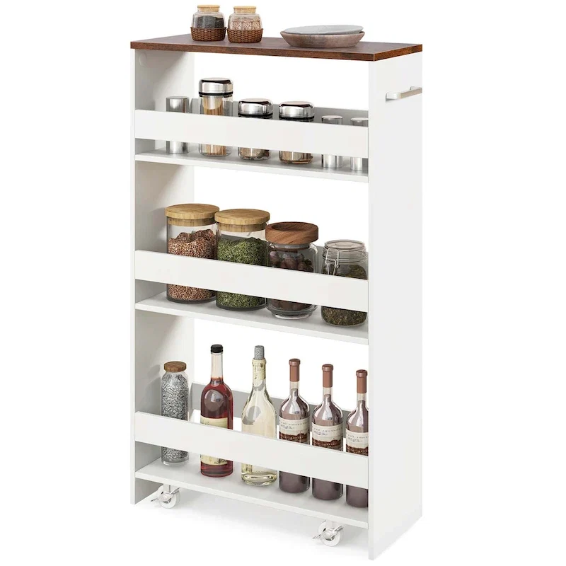 4-Tier Slim Rolling Storage Cart on Wheels, 8-Slot Kitchen Organizer with Lockable Casters