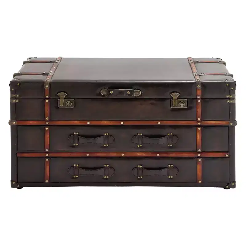 Wood and Leather Trunk Coffee Table Brown - Olivia & May