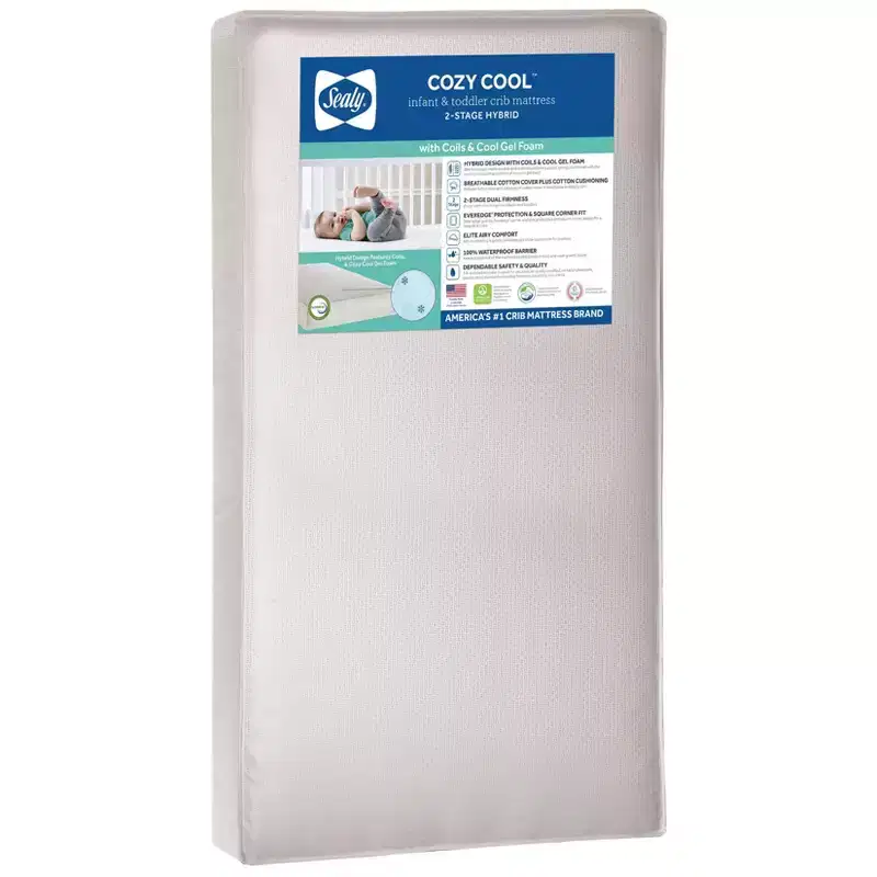 Sealy Cozy Cool 2-Stage Hybrid Crib and Toddler Mattress: Firm, Gel Foam, Hypoallergenic, 5.75" Thickness