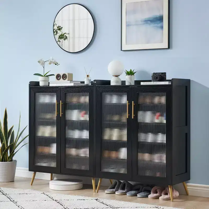 Shoe Cabinet with Glass Doors, 5-Tier Entryway Shoe Organizer Storage Rack with Large Storage and Adjustable Shelves for Hallway, Living Room