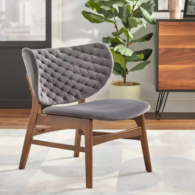 Sense Mid Century Modern Velvet Upholstery Lounge Chair Gray: Velvet Upholstery, Mid-century Design, Rubberwood Legs