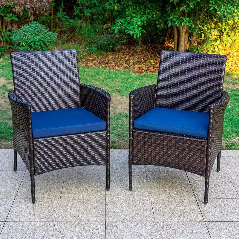 3pc Dining Set with 22" Square Table with Umbrella Hole & 2 Rattan Chairs - Black - Captiva Designs