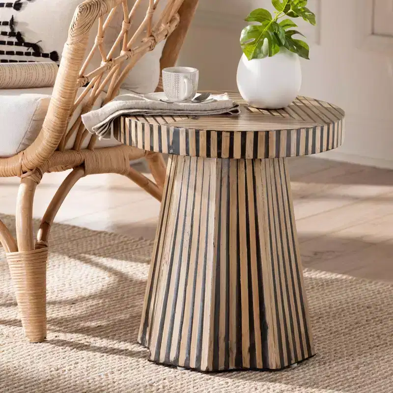 Two-Tone Bamboo End Table, Dark Brown/Natural Brown