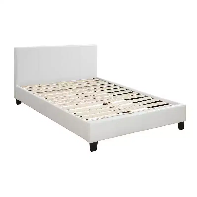 Poplar Wood & MDF Queen Bed with Faux Leather Upholstered Headboard 43''H x 83''W White